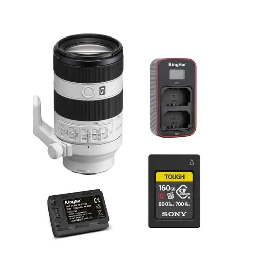 Sony FE 70-200mm f4 Macro G OSS II (SEL70200G2) + Sony 320GB CFexpress Type A TOUGH Memory Card + Kingma 2000mAh Battery (Sony NP-FZ100) + Kingma Sony NP-FZ100 LCD Dual USB charger