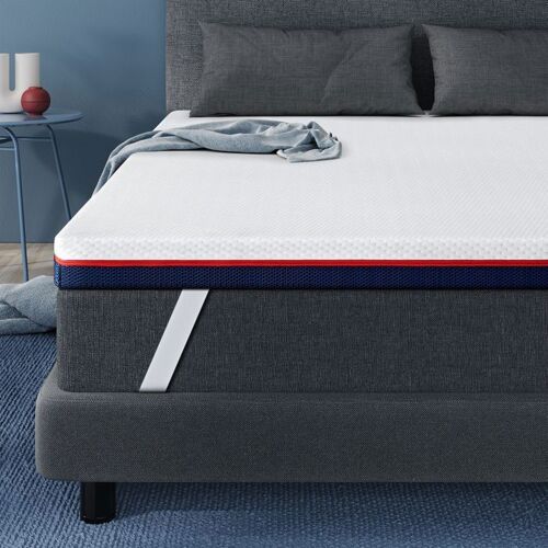 Surmatelas 140x190 cm INRE, Epaisseur 8cm, Mousse à mémoire de forme, haute densité, avec housse hypoallergénique lavable