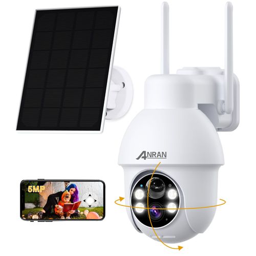 Caméra de Surveillance WiFi Exterieure sans Fil Solaire, ANRAN 5MP Camera Solaire+Vision Nocturne Couleur 30m avec 4 Lumières Q3 Max Blanc