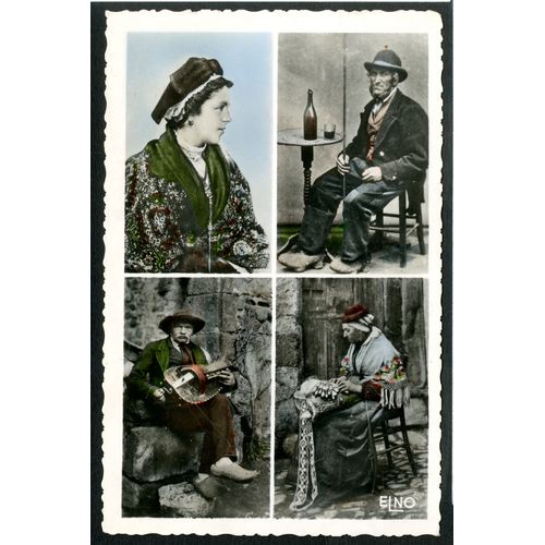 Carte Postale N°13668 , Types D'Auvergne Et Du Velay , Auvergnate , Montagnard , Joueur De Vielle , Dentellière , 1955