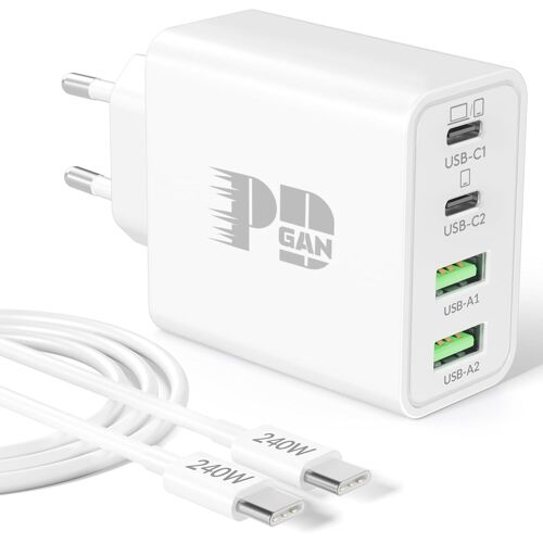 MEVRONISSHOP-65W Chargeur Rapide USB C, GaN 4-Ports PD/QC Chargeur Prise Secteur USBC Adaptateur + 240W 2M Type C Câble pour MacBook Air, Mac Book Pro, iPhone 17e/17 Air 16 16e 15, iPad, Samsung, Xia