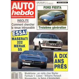 Auto Hebdo 662 De 1989 Salon Amsterdam,Skoda Favorit,Ford Fiesta,Maserati Biturbo 222,Maserati Merak Ss,Interview Baverey Anne Et Williams Frank Et Cadringher,24 Heures Chamonix,