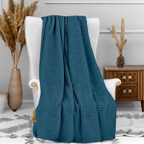 Plaid Microfibre 120x160 Cm Cocooning Bleu Canard, Par Soleil D'ocre