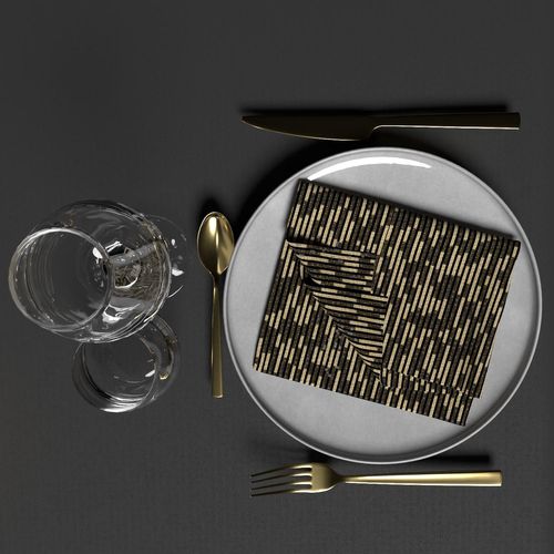 Lot De 3 Serviettes De Table Imprimées 40x40 Cm Gold Noir, Par Soleil D'ocre