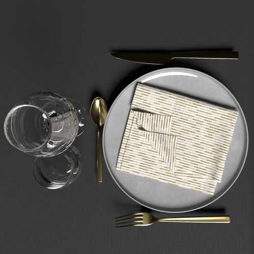 Lot De 3 Serviettes De Table Imprimées 40x40 Cm Gold Blanc, Par Soleil D'ocre