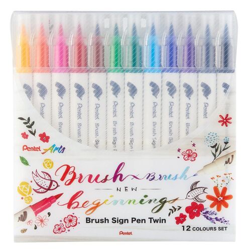 Pentel Arts Feutre Pinceau Brushsignpen Twin, Set De 12