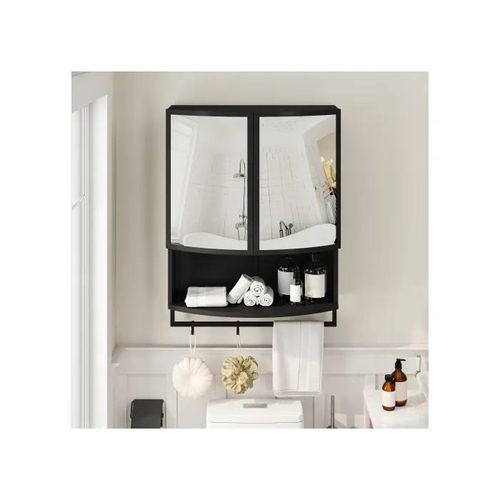 Vitrine Moderne À Double Porte Et Verre Incurvé De 60 Cm Avec Espace De Rangement À Deux Niveaux (Noir)