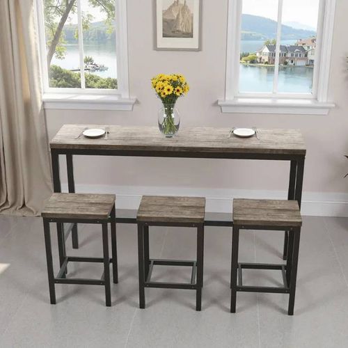 Table De Cuisine Design Contemporain, 148 Cm, Table De Bar, Table Longue Avec Ensemble De 3 Tabourets ; Taupe
