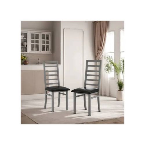 Lot De Deux Chaises De Salle À Manger En Métal, Pieds En Acier Avec Assise En Cuir Pu, Gris