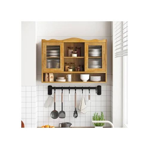 Armoire coulissante à double porte de style vintage, 90 cm, espace de rangement à trois niveaux, finition naturelle