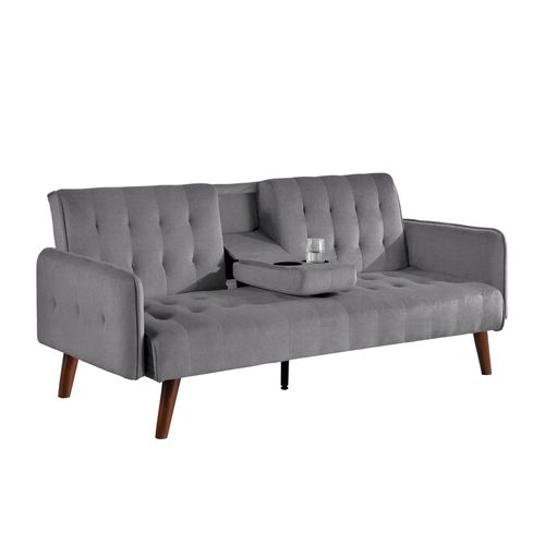 Canapé 3 Places Convertible En Velours Avec Tablette Centrale Rabattable Gris Inverness