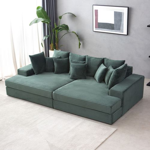 Canapé 4 Places Assise Profonde En Velours Côtelé Vert Cardiff