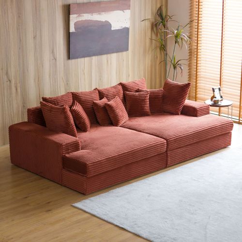 Canapé 4 Places Assise Profonde En Velours Côtelé Terracotta Cardiff