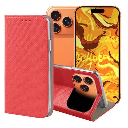 Housse pour Apple iPhone 17 Pro Max - etui coque pochette portefeuille + film ecran - ROUGE MAGNET