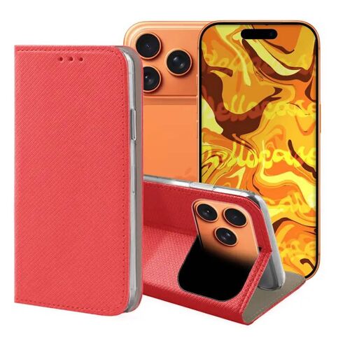 Housse pour Apple iPhone 17 Pro - etui coque pochette portefeuille + film ecran - ROUGE MAGNET