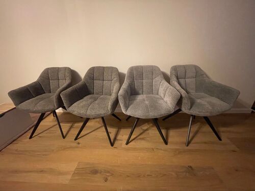 4 Chaises Modernes En Tissu Gris