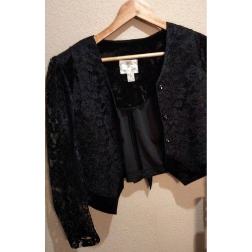 Gilet Court Femme Manches Longues À Dentelles - Noir - Taille 3