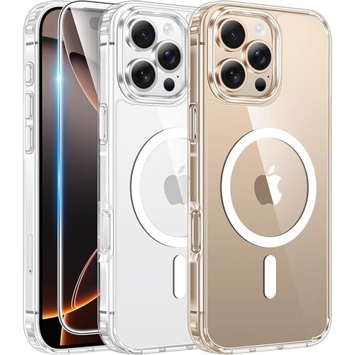 Coque Pour Iphone 16 Pro-Max: Coque Magnétique De Qualité Militaire Contre Les Chutes, Anti-Jaunissement, Coque De Protection Antichoc Robuste Transparente (Transparente)