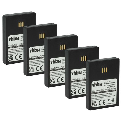 vhbw 5x Batterie compatible avec Aastra DH4-BAAA/2B téléphone fixe sans fil (950mAh, 3,7V, Li-ion) noir