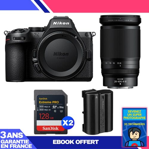 Boitier Nikon Z5 II + 28-400mm f/4-8 VR + 2 SanDisk 128GB Extreme PRO UHS-II SDXC + Nikon EN-EL15c + Ebook 'Devenez Un Super Photographe'