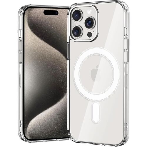 Coque Pour Iphone 15pro, Compatible Avec Magsafe Recharge Sans Fil, Protection Antichoc, Anti-Jaunissement,Dos Anti Rayures Pc Magnétique Étui Housse Pour Iphone 15 Pro,Transparent