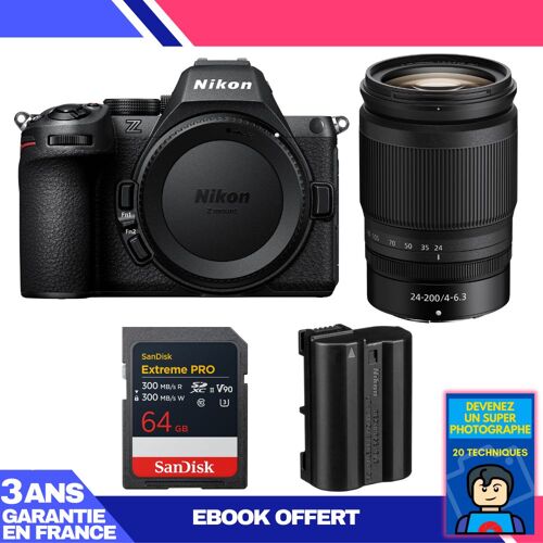 Boitier Nikon Z5 II + 24-200mm f/4-6.3 VR + 1 SanDisk 64GB Extreme PRO UHS-II SDXC + Nikon EN-EL15c + Ebook 'Devenez Un Super Photographe'