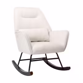 Fauteuil à Bascule HOMEMIYN - Confort Classique, Pieds Bois et Design Rétro en Laine Suédine