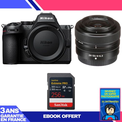 Boitier Nikon Z5 II + 24-50mm f/4-6.3 + 1 SanDisk 256GB Extreme PRO UHS-II SDXC + Ebook 'Devenez Un Super Photographe'