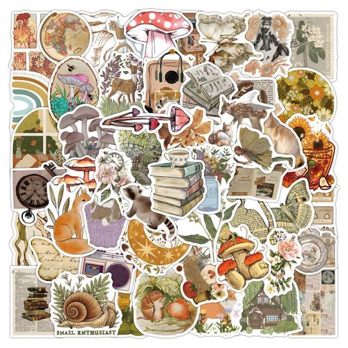 Stickers Nature Vintage X50 – Autocollants Pvc Imperméables – Fleurs, Papillons, Fée...