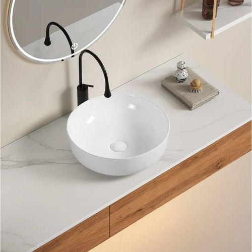 Lavabo rond à poser 41cm en céramique blanche