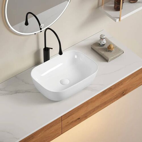 Lavabo rectangulaire en céramique blanche L 46cm à poser