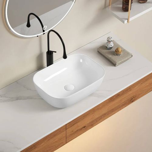 Lavabo rectangulaire en céramique blanche L 46cm à poser