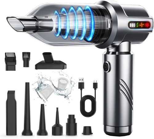 Aspirateur à main, 22000 Pa, écran LED, batterie, 4 en 1, sans fil, avec moteur sans brosse, mini aspirateur pour voiture, PC, bureau, cuisine, nettoyage des poils d'animaux, coins