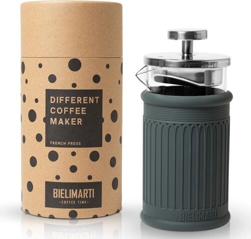 Cafetière à presse française, théière, émulsionnateur de lait, 350 ml, cafetière à piston - petite presse française - mousseur à lait - cafetière à filtre (vert foncé)