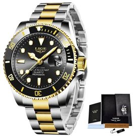 Montre De Plongée Étanche Pour Homme, Montre-Bracelet À Quartz, Horloge De Date, Montres De Sport, Mode De Luxe, Marque Supérieure, 30 Iko Gold Black