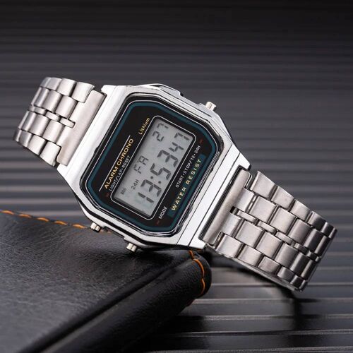 Montre Numérique Élégante Pour Femmes Or Argent Acier Inoxydable Affaires Montres Électroniques Homme Horloge Zegarek Damski Argent