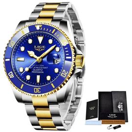 Montre De Plongée Étanche Pour Homme, Montre-Bracelet À Quartz, Horloge De Date, Montres De Sport, Mode De Luxe, Marque Supérieure, 30 Iko Gold Blue