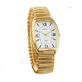 Montre À Quartz Élégante Simple En Forme De Baril À La Mode Pour Femmes Bande Élastique Rétro Montre Pour Femme Male Gold