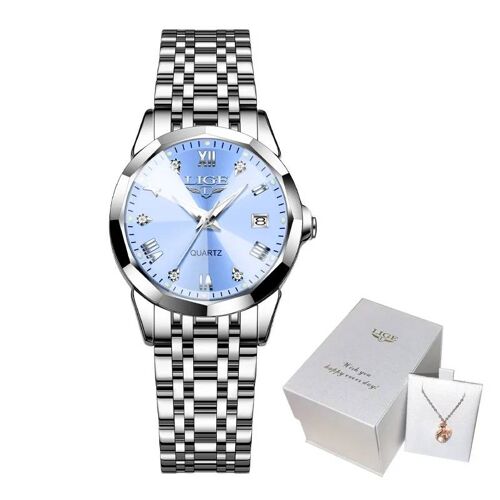 Élégant Ultra-Mince Nordique Style Simple Mouvement À Quartz Montre-Bracelet Pour Femme Mode Bracelet En Acier Inoxydable Ceinture Femme Montre Silver Blue
