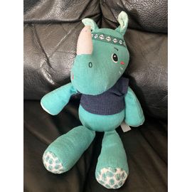 Peluche câline Marius le rhino bleu turquoise lilliputiens 28cm