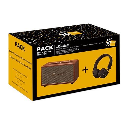 Pack Enceinte Marshall Acton III Marron + Casque supra-auriculaire Major V Bluetooth Marron
