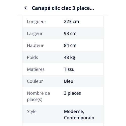 Canape 3 Places Bleu Convertible