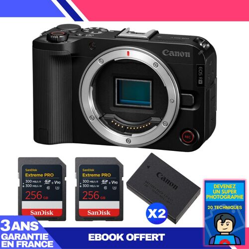 Boitier Canon EOS R50 V + 2 SanDisk 256GB Extreme PRO UHS-II SDXC + 2 Canon LP-E17 + Ebook 'Devenez Un Super Photographe'