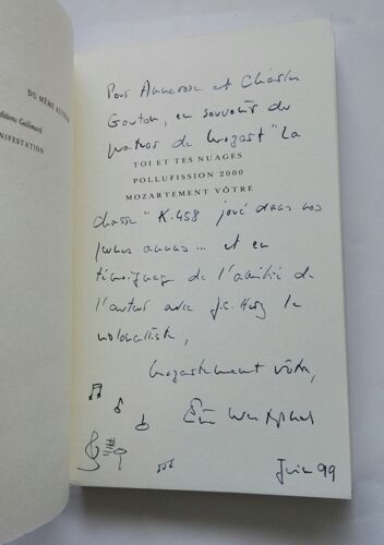 Eric Westphal Toi Et Tes Nuages Avec Un Envoi Autographe Signé 1998 Nrf Gallimard
