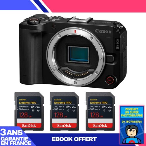 Boitier Canon EOS R50 V + 3 SanDisk 128GB Extreme PRO UHS-II SDXC + Ebook 'Devenez Un Super Photographe'