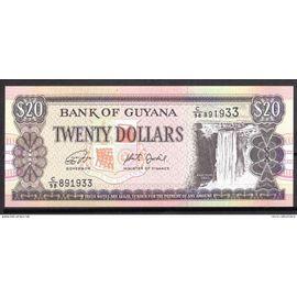 Billet De Banque Guyana 20 Dollars Non Date ( 1996-2018) ¨Pick 30 Neuf Unc  Dimension 156 × 65 Mm