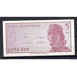 Billet De Banque Indonesie 5 Sen 1964 Pick 91 Neuf Unc  Dimension 104 × 52 Mm