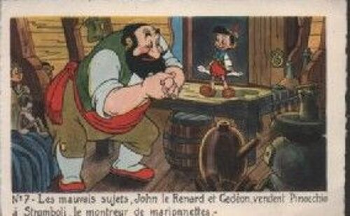 Carte Postale Theme Contes N° 7 Les Mauvais Sujets, John Le Renard Et Gedeon Vendent Pinocchio A Stromboli Le Montreur De Marionnettes.