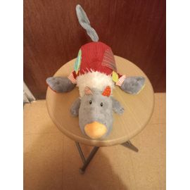 Peluche hochet grelot interactive avec miroir Hippopotame Lilliputien, coloris gris, bordeaux, blanc, multicolore, longueur 33 cm, largeur 29,5 cm, hauteur 12 cm.