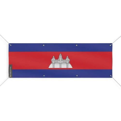 Bannière Drapeau - Cambodge - 40x120 cm - Polyester - 8 ?illets - Impression numérique